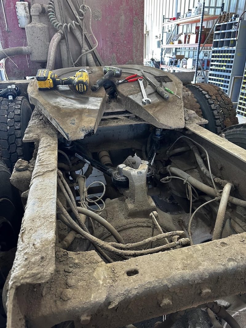 Pickup truck on the lift for service